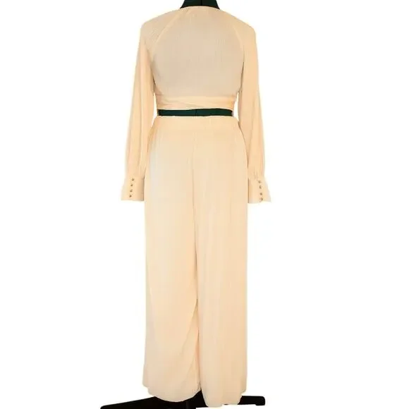 Mable Nele Front Twisted Pleated Boho Two-Piece Set Cream Size Small - Picture 4 of 5